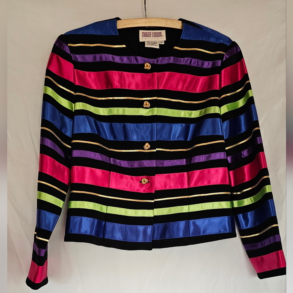 Vintage Multicolor Striped Polyester Lined Blazer Tachi Castillo Style